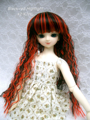 Wig / 7-8 inch / Long Wave (Black-red Highlight #2/K7HL)