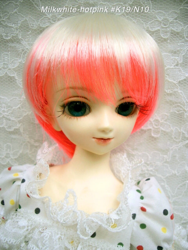 Wig / 7-8 inch / Short Bob with a tail (Milkwhite-hotpink #K19/N10)