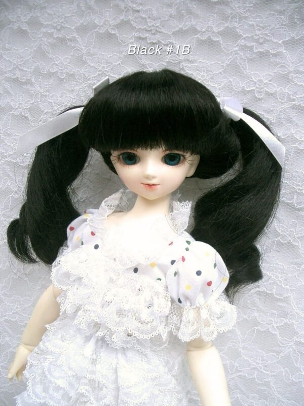 Wig / 7-8 inch / Twintails Ribbon Curly (Black #1B)