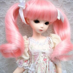 Wig / 7-8 inch / Twintails Ribbon Curly (Pink #K1)