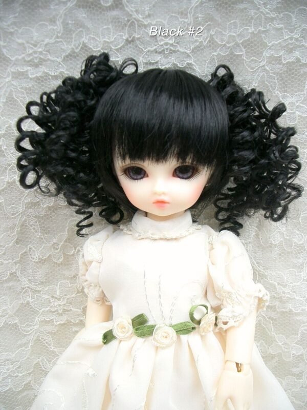 Wig / 6-7 inch / Curly Twintails with Bangs (Black #2)