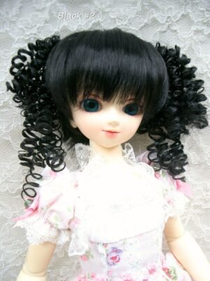 Wig / 7-8 inch / Curly Twintails with Bangs (Black #2)