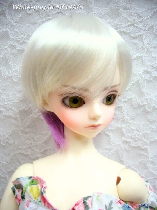 Wig / 9-10 inch / Short with a tail (White-purple #K19/K5)
