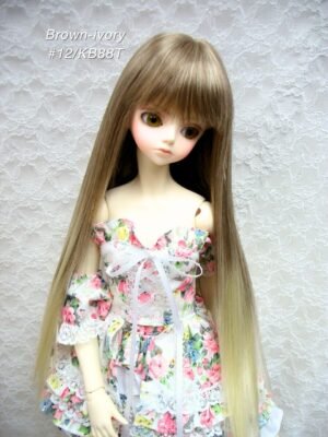 Wig / 9-10 inch / Long straight with Bangs (Brown-ivory #12/KB88T)