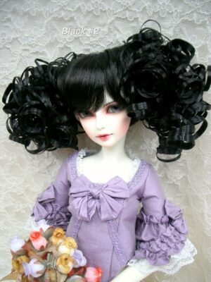 Wig / 8-9 inch / Twin-tails Volume Curls with Bangs (Black #2)