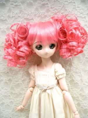 Wig / 8-9 inch / Twin-tails Volume Curls with Bangs (Vivid pink #RD600)