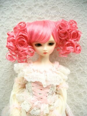 Wig / 9-10 inch / Twin-tails Volume Curls with Bangs (Vivid pink #RD600)