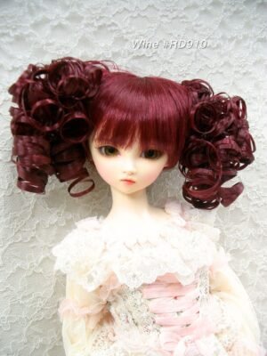 Wig / 9-10 inch / Twin-tails Volume Curls with Bangs (Wine #RD910)