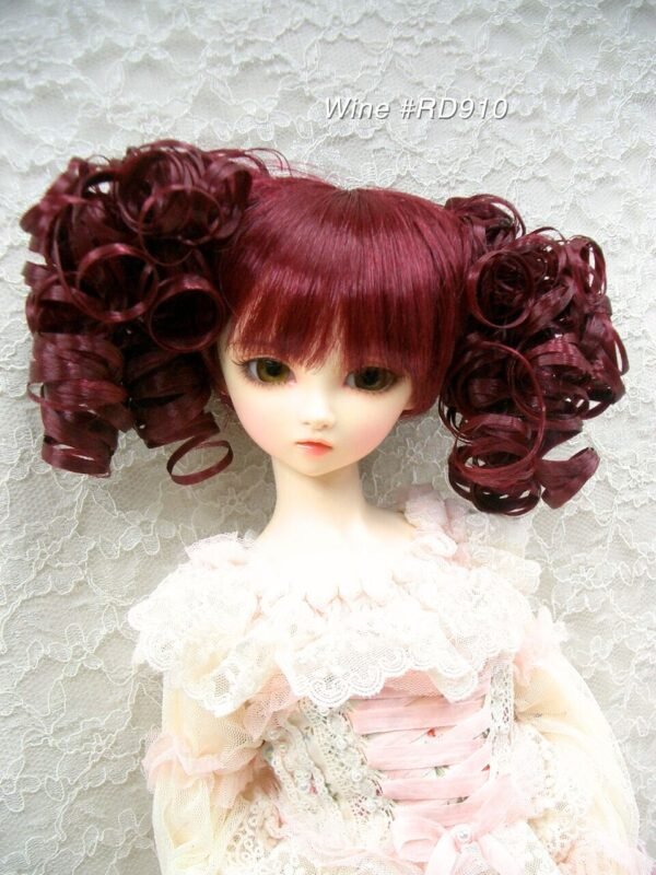 Wig / 9-10 inch / Twin-tails Volume Curls with Bangs (Wine #RD910)