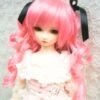 Wig / 9-10 inch / Ribbon Twin-tails Curls Brown (Vivid pink #RD600)