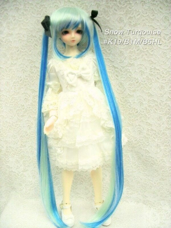 Wig / 8-9 inch / Ribbon Long Twin-tails (Snow turquoise #K19/B1M/B5HL)