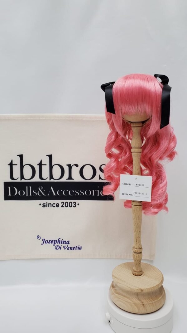 Wig / 9-10 inch / Ribbon Twin-tails Curls Brown (Vivid pink #RD600)